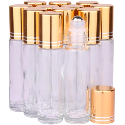 inice 12 Pack Essential Oil Roller Bottles 10ml Clear Glass Bottl...