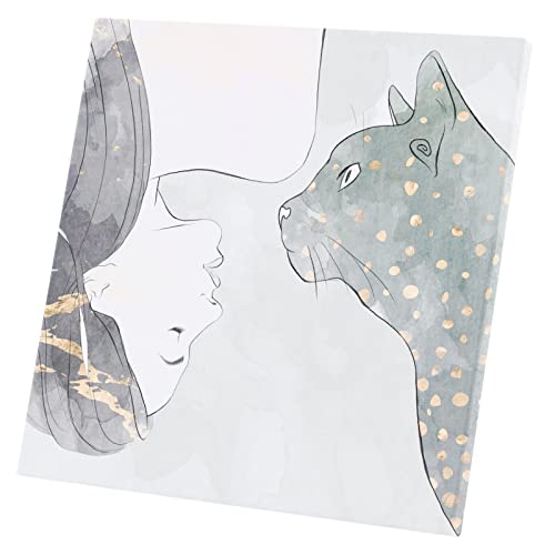 Tableau chat et jeune fille art mignon toile imprimée 60x60 cm