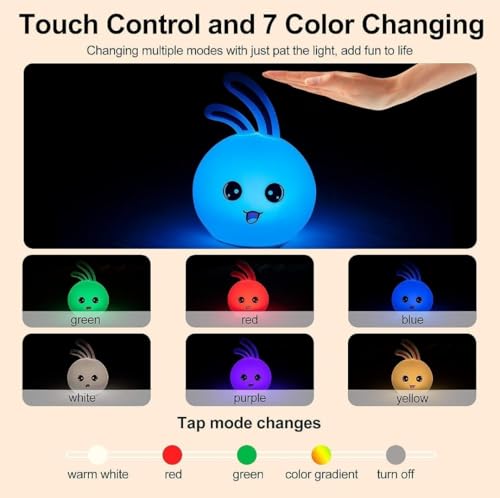 Image of Fire turtle Cute Silicone Rabbit Night Lamp for Kids | USB Rechargeable LED Table Light | Multicolour Gift for Toddlers (2-5 Years), Colour Changing(Rabbit -lamp)