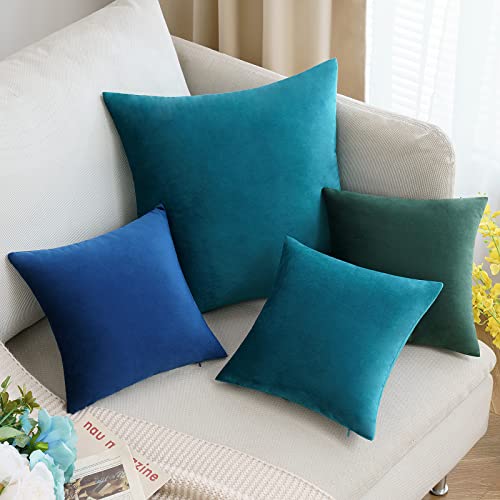 MIULEE Velvet Soft Decorative Square Throw Pillow Case Cushion Covers Pillowcases for Livingroom Sofa Bedroom with Invisible Zipper 20"x20" 50 x 50cm 2 Pieces Peacock Blue - Image 4