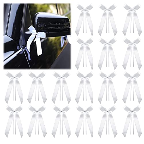 ACTOYS Noeud Voiture Mariage Blanc, 100pcs Décoration Voiture Mariage, Ruban Voiture Mariage, Satin Voiture Decoration, Décoration Mariage Voiture Blanc, pour Wedding, Bouquet, Cadeau, Noël, Festival Cover