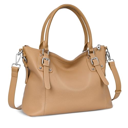 Image of HESHE Leather Purses and Handbag for Women Shoulder Bag Tote Top Handle Bag | Genuine Designer Large Capcity Hobo Crossbody Satchel Travel Work Ladies Zippered Ladies Daily Bag Adjustable Long Strap