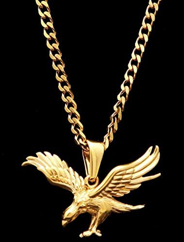 AZYOUNG Mens Stainless Steel 18K Gold Flying Eagle Pendant Cuban Chain Necklace,23.62+0.94’’3