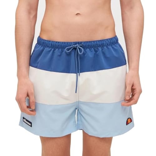 Image of Ellesse Men's Cielo Swim Shorts, Tricolour Block Design, Navy/Off-White/Light Blue (UK, Alpha, S, Regular, Regular, Navy/Off White/Light Blue)