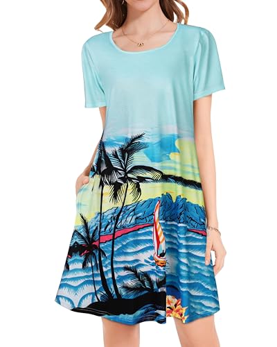 Image of JOLIGAL Summer Dresses for Women Casual Short Sleeve Sundress Scoop Neck Beach T Shirt Dress with Pockets 2026