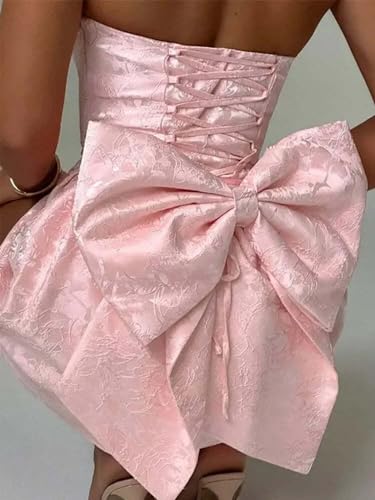 Satin Homecoming Dresses with Bow Strapless Formal Cocktail Party Mini Dress for Teens RHC0063