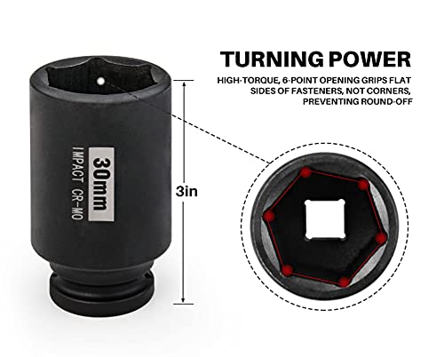 SEKETMAN Conjunto de soquetes de impacto de 6 pontos de profundidade de 1/5.1 cm / conjunto de soque