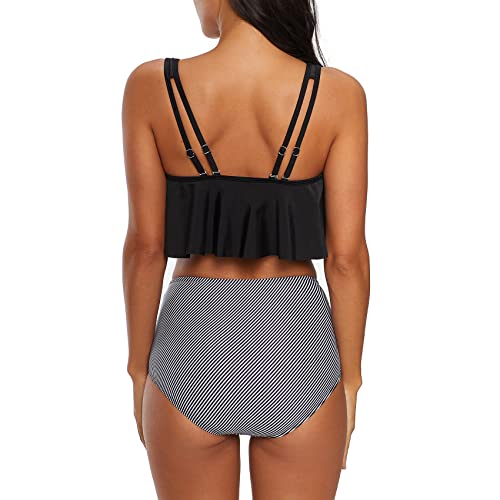 American Trends High Waisted Bikini Sets Ruffled Flounce 2 Piece Bathing Suit Plus Size Tankini Swimsuits for Women Sexy4