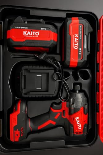 Image of KAITO 48V Cordless Drill Driver Set | Without Torque, Easy-Attachable Bit System | 2 Big Li-Ion Batteries | Powerful Handheld Electric Screwdriver Tool for Home & Professional Use
