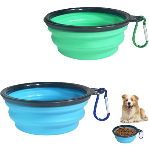 2 Pack Collapsible Dog Bowl, Portable Silicone Dog Travel Bowls, Foldable Pet Food and Water Dish for Walking, Hiking, and Outdoor Activities, Large Capacity and Durable Design