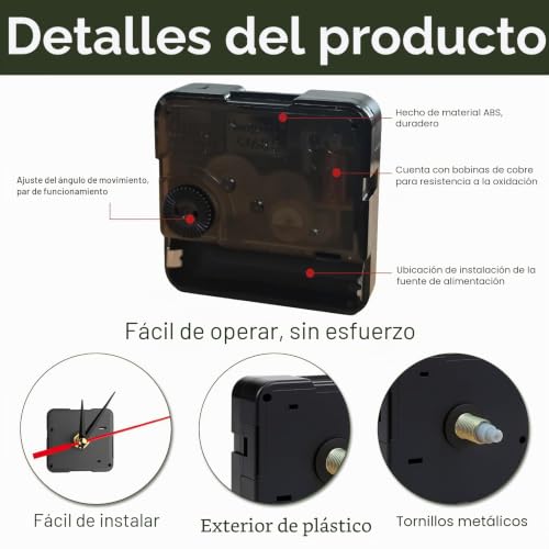 Miniatura 3 de Mecanismo Reloj De Pared, Maquinaria Reloj Pared, Movimiento Cuarzo Silencioso Con Agujas Cortas, Repuesto Para Relojes Diy, Kit Reparación Con Eje 16mm Para Sustitución Y Montaje Manual Artesanía