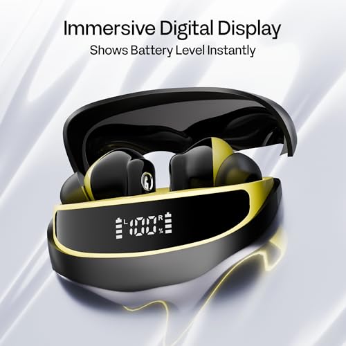 Image of Number Navo Buds Z1 TWS Earbuds | 72H Playtime | Digital Display Case | Quad-Mic ENC | Dual Pairing | Hi-Bass 13mm Drivers | Quick Charge | 35ms Low Latency | IPX5 | Touch Controls | (Summer Black)