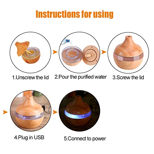 Difusor aromático eléctrico 300 mL madera tacto LED USB miniatura 5