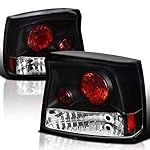SPEC-D TUNING Black Housing Clear Lens Tail Lights Compatible with 2005-2008 Dodge Charger Left + Right Pair Assembly