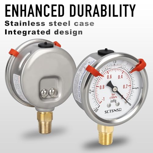 -30 inhg to 0 vacuum pressure gauge glycerin liquid filled 25 inch dial 1434 npt lower mount stainless steel case for air conditioning line tank air pump hvac pipe pressure test