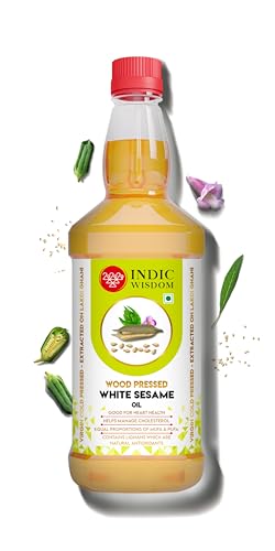 Image of IndicWisdom Wood Pressed White Sesame Oil 1 Liter (Cold Pressed White Sesame Oil - Extracted on Wooden Churner)