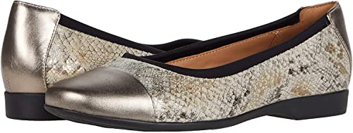 Clarks Un Darcey Cap 2 Ivory Metallic Snake Leather Combi 8.5 B (M)