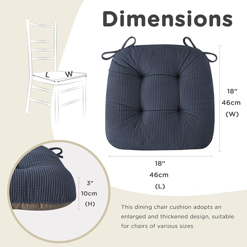 Image of AddGrace Chair Cushions for Dining Chairs Soft Kitchen Seat Cushions 18 inch x 18 inch x 3 inch Non-Slip Seat Pads Navy Set of 2