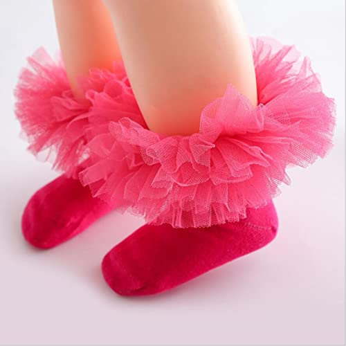 Marlegard Girl Lace Tutu Socks Baby Toddler Girls Eyelet Ruffle Lace Dance Dressy Socks 2-8T (4-6 Years, Hot Pink) #TOP1