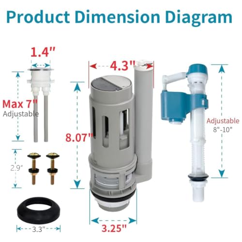 Image of 2-In Dual Flush Valve Replacement Kit with Metal Bolts | Extendable Fill Valve,Adjustable Rod Length,2-Piece Toilet Tank Repair Parts