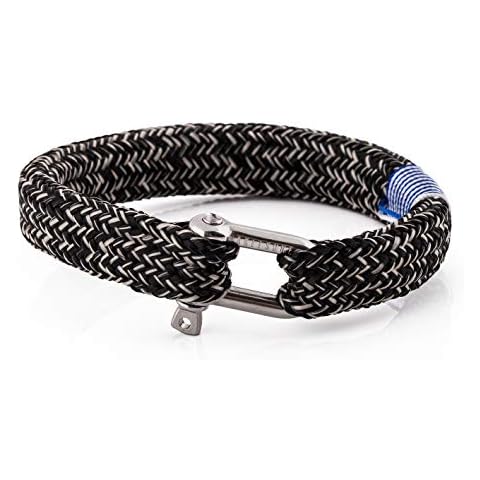 Akitsune Oceans Nautical Rope Shackle Bracelet | Braided Schiffstau Men Women Anchor Maritim + Jewelry Box - Silver-Blue-Beige - 18cm Cover