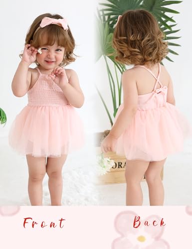 Infant Baby Girl Summer Romper Dress Sleeveless Strap Mesh Tutu Skirt Backless Bodysuit with Headband3
