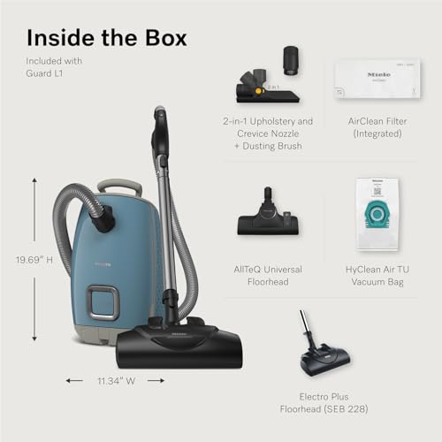 Image of Miele Guard L1 Bagged Canister Vacuum Cleaner with AirClean Filter, Electro Plus Floorhead, AllTeQ Universal Floorhead, LED Display Panel, in Nordic Blue /Space Grey
