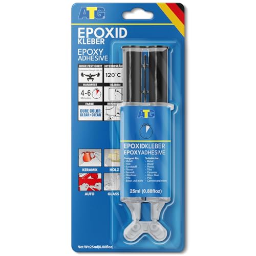 ATG 2 Komponenten Kleber extra stark 2K Epoxidharz schnellhärtend Kleber transparent für Metall Kunststoff Glas Holz & Keramik innen & außen 25 ml