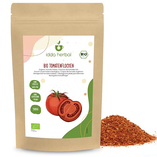 Copos de tomate ecológico, tomates ecológicos de cultivo ecológico controlado, polvo de tomate picante para pizza 100% natural, gránulos de tomate sin aditivos (500 GR)