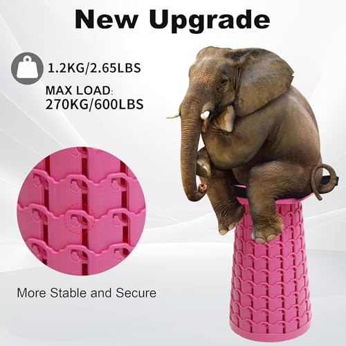 Image of ALEVMOOM Upgraded Collapsible Stool with Thickened Cushion 18.1 inch,600Lbs Max Weight Wider & Taller Pop Up Stool, Heavy Duty Portable Retractable Folding Chair or Travel Foot Rest for Camping, Outdoors