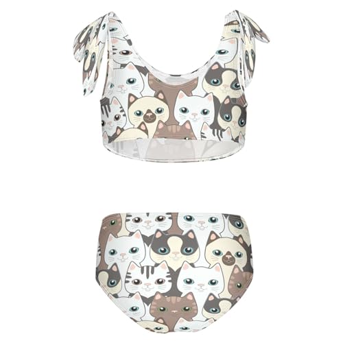 Cute Cartoon Cat Face Girls Tankini Swimsuits Dogs Kids Bikini Sets 2 Pcs Bathing Suit for 7-8T2