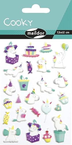Clairefontaine ES Maildor CY120C - Bolsa de pegatinas 3D Cooky 1 tabla 7,5 x 12 cm, unicornios cumpleaños (24 pegatinas)