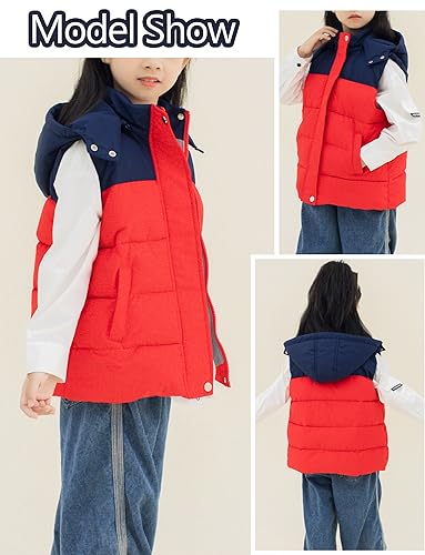 Happy Cherry Kids Padded Vest Winter Puffy Detachable Hooded Zipper Up Sleeveless Jacket 5-12T2
