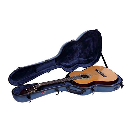 Image of Crossrock OM /000 Guitar Case, Compatible to 4 /4 Classical Guitar, Premium Fiberglass Shell Backpack Case in Blue (CRF2000OMBL)