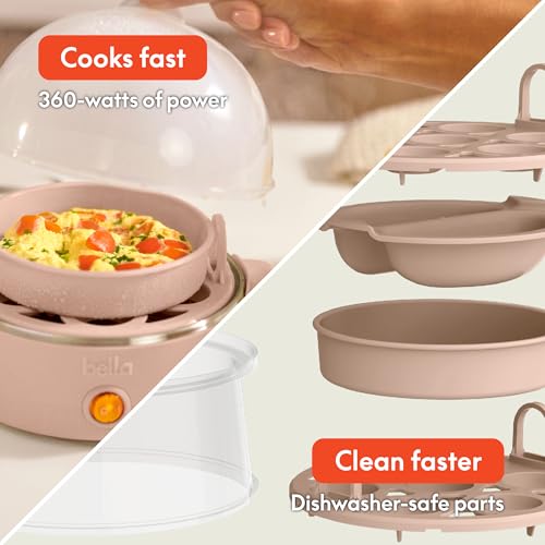 Image of bella Electric Egg Cooker, 14 Eggs Capacity Tray, Double Stack, for Poached, Scrambled, Hard, Medium & Soft Boiled Eggs, Omelets and Steamed Dumplings, Auto Shutoff, 360 Watt, Blossom