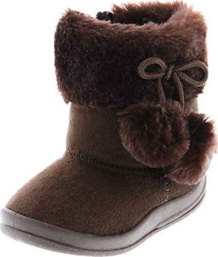 Kali Footwear Little Girl's Bany Flat Pom Pom Ankle Boot 5 Brown