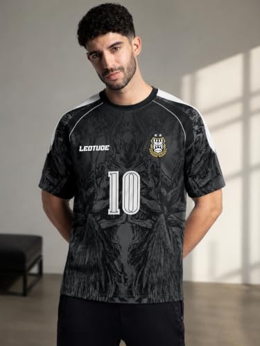 Image of LEOTUDE Men's Graphic Printed Oversized Jersey | Sports & Gym Wear | Half Sleeve Round Neck | Casual Streetwear | Loose Fit T-Shirt for Men's (Color : Green)