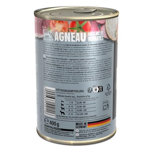 BELCANDO Super Premium Dose [6x400g Lamm mit Reis & Tomate] | Nassfutter für Hunde | Feuchtfutter Dose | Alleinfutter für Hunde Aller Rassen