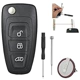 3 Button Car Key Fob Case Shell with HU101 Blade & VL2020 Battery + Pin Removal Tool Replacement for Ford Transit Custom MK8, Focus MK3,Mondeo,Tourneo Connect
