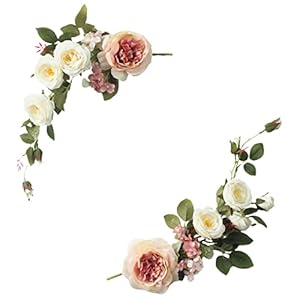 2Pcs Artificial Peony Flower Swag 16in Decorative Swag with Eucalyptus Leaves Silk Floral Swag Wedding Arch Flowers for Ceremony Home Wall Door Decor