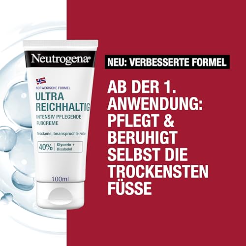 Neutrogena Ultra reichhaltige Fußcreme, nicht fettende Fußpflege Creme mit 40% Glycerin + Bisabolol, schnell einziehende Feuchtigkeitscreme für trockene & beanspruchte Füße (100 ml) – Bild 3