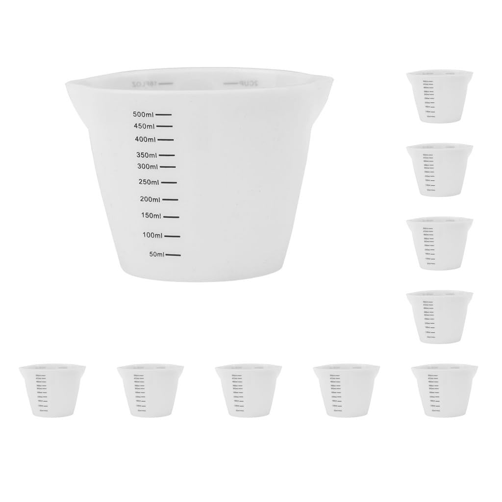 Wiederverwendbare Silikon-Messbecher, Messwerkzeuge für Küche, Backutensilien, 500 ml, Weiß, 10 Stück