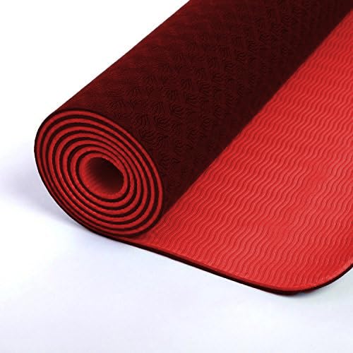 TPE Dual Color Yoga Anti-Slip Yoga Mat with Water Proof Cover Bag, for a Eco-Friendly Premium Non Slip Gym Fitness Workout Mat, for Pilates, Meditation, Women, Men 180cm x 60cm x 6mm (Red)