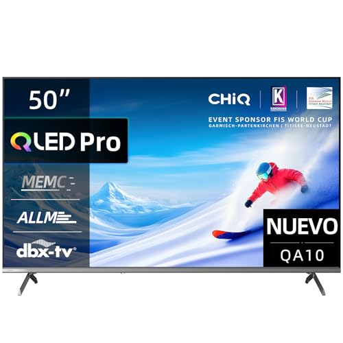 CHiQ 50QA10 QLED TV 50 Pulgadas (127 cm) 4K Ultra HD,con Smart TV Inteligente,HDR10, VRR y ALLM,Diseño Ultra Delgado Sin Marco Metálico,Audio Dolby,Triple Sintonizador