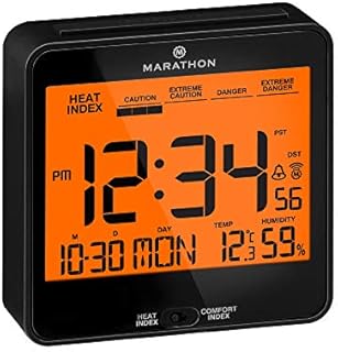 MARATHON Atomic Desk Clock with Backlight, Heat & Comfort Index