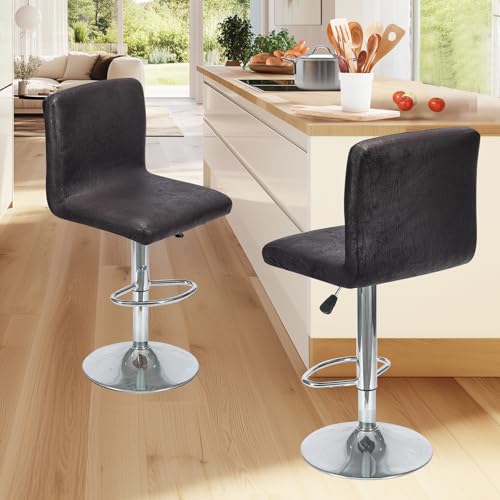 Image of FUANGUI Bar Stool Covers Set of 4, Faux Leather Looking Stretch Bar Stool Chair Cover Slipcovers, Counter Stool Bar Chair Covers for Kitchen Pub Dining Room Retro Style Home Deco- Black