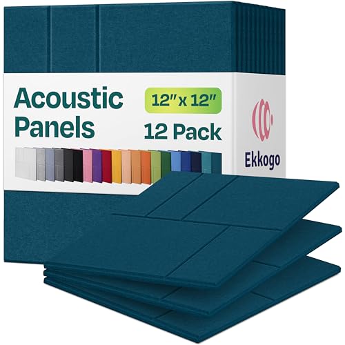 Ekkogo Acoustic Panels 12-Pack Soundproof Wall Panels 12"x12"x0.4" Decorative Sound Dampening for Your Home, Office, Studio, Bedroom & More with Unique GridFrame Carving [Ocean Turquoise]