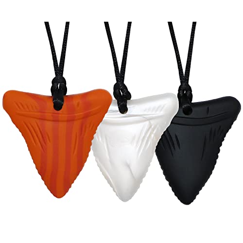 Image of Chewy Necklace Sensory for Kids and Adults, Shark Tooth Silicone Autism Chew Toys Sensory for Boys Girls with ADHD, Anxiety, SPD, 3 Pack Chewing Necklace - BPA Free