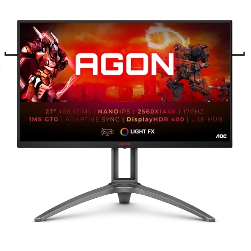 AOC AGON AG273QXP - Monitor da gioco QHD 27 Zoll, 170 Hz, 1 ms, HDR400, FreeSync Premium Pro (2560x1440, HDMI, DisplayPort, hub USB) nero/rosso