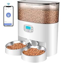 Dispensador Comida Gatos Wifi Comederos Automáticos Inteligente para Gatos y Perros, 2.4G Wi-Fi Alimentador Automático con Control de Aplicaciones, Temporizador,Bolsa Desecante,Grabadora de Voz, hasta 6 Comidas al día